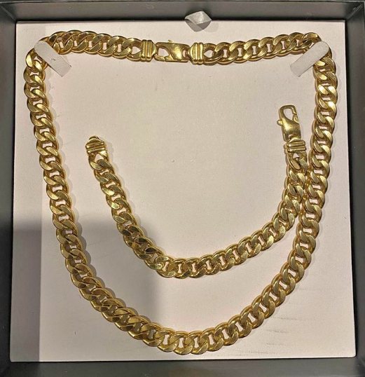 Gold curb link chain and bracelet