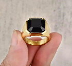 Steel Black Stone Ring Gold Size 9 and 11